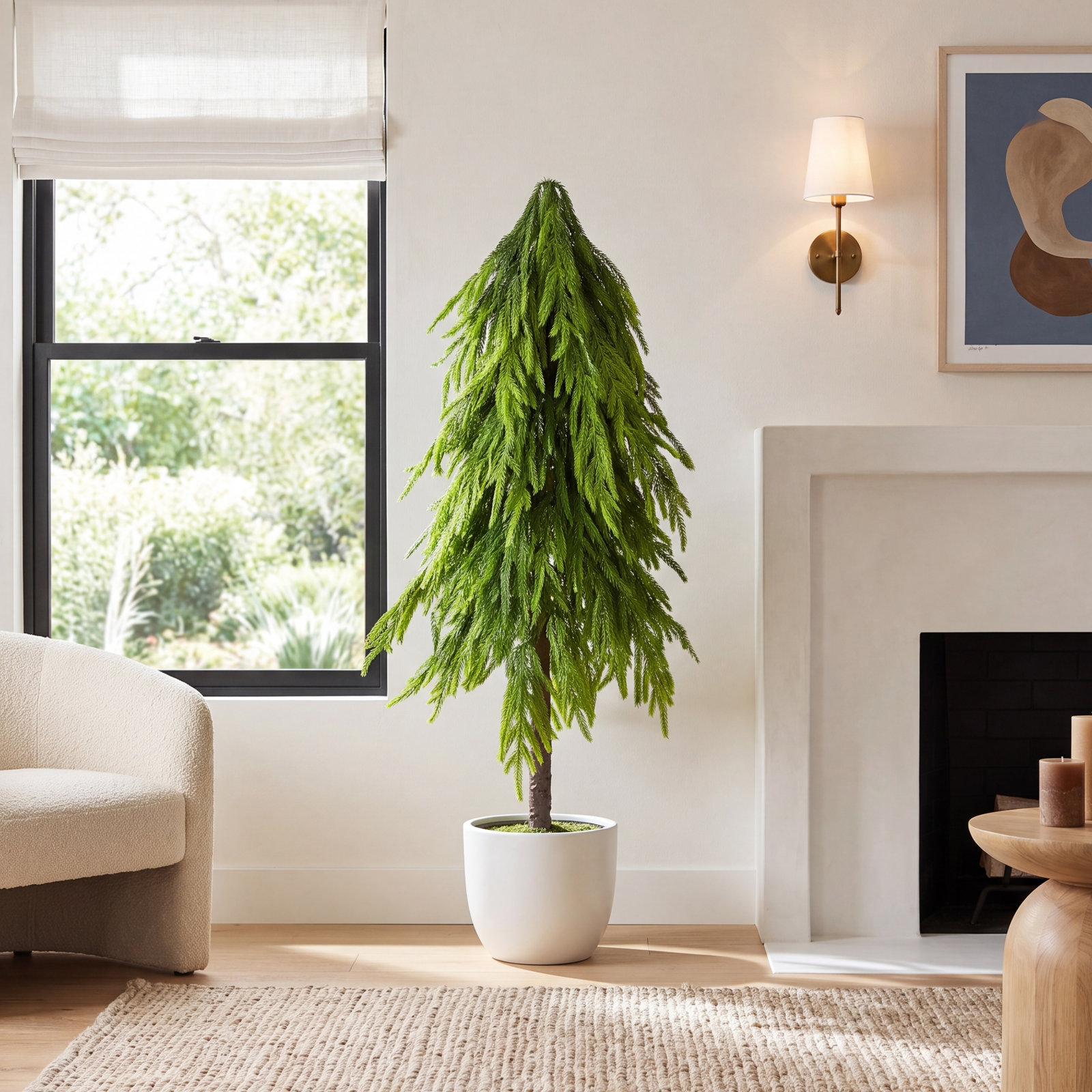 4Ft. Artificial Real Touch Down Swept Norfolk Pine Tree With Natural Look, 3" H x 14" W x 6" D