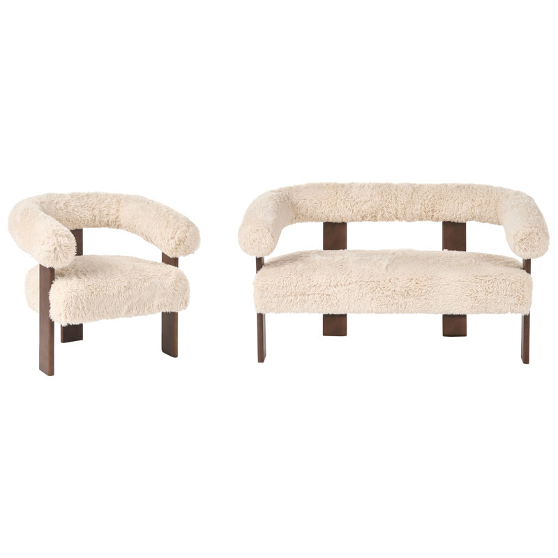 Living Room Set ILBRO Faux Fur, Off White, Dark Brown