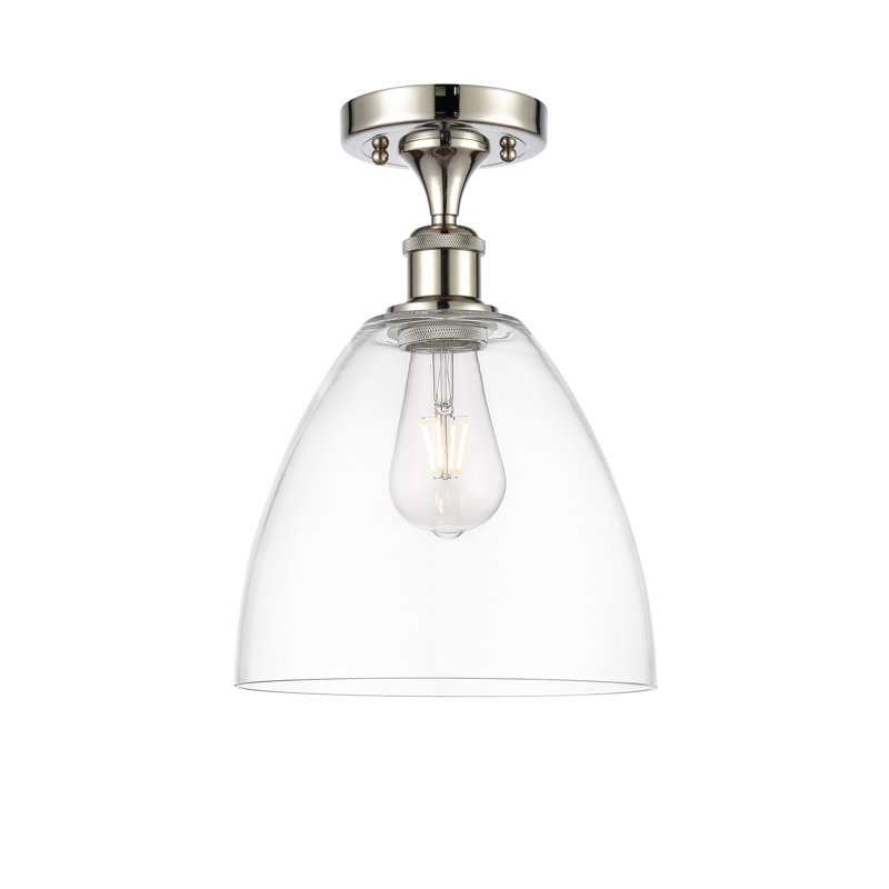 Plafonnier semi-encastré 1 lumière, Transparent, H 13,25 po x l 9 po x P 9 po, Nickel poli