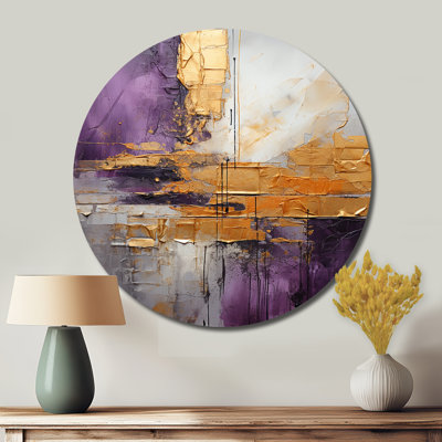 Kocher Gold Purple Abstract Fractal III - Abstract Round Metal Art