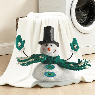 Jeté en molleton blanc ultra doux en flanelle, motif de Noël joyeux à une face