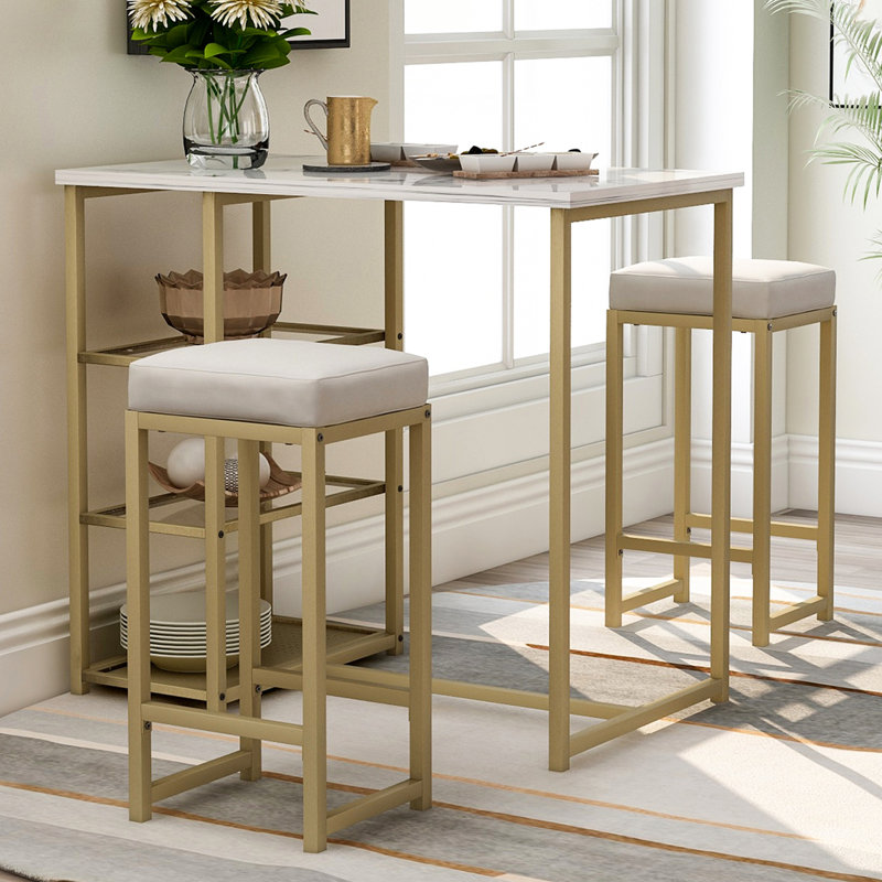 Savanah 2 - Person Faux Marble Top Four Leg Dining Set, Gold