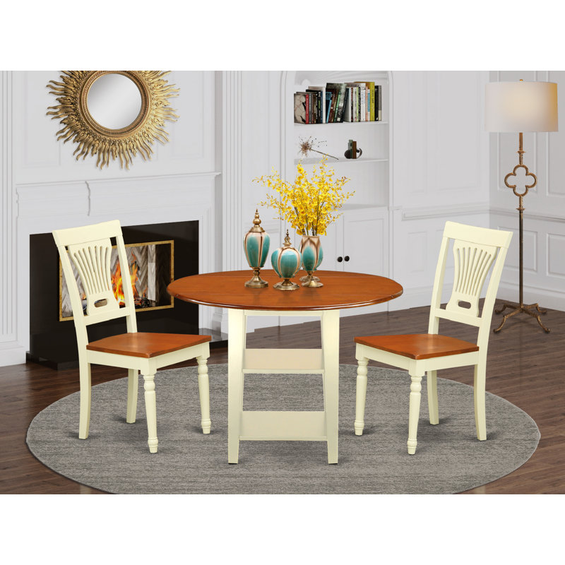 Black and Cherry Finish Solid Wood Top - Round Dining Room Set, 3