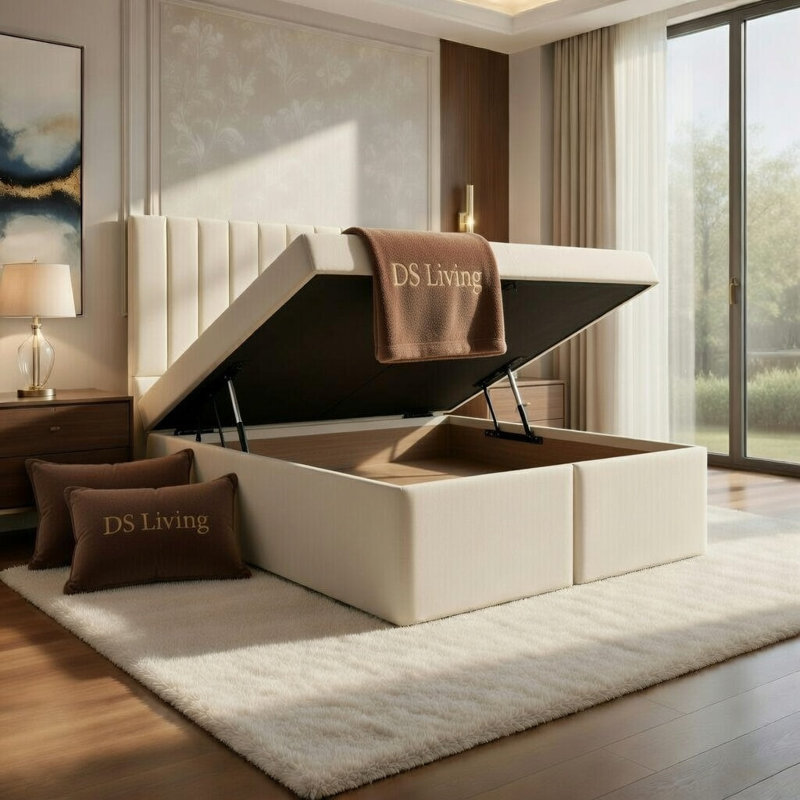 Upholstered Ottoman Bed, Super King, Cream