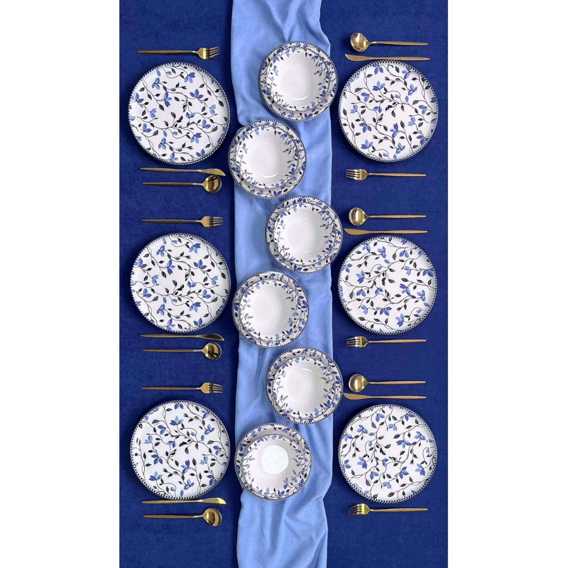 Elegant 18-Piece Dinner Set, 100% Ceramic | Includes 6 Service Plates (10.2 x 10.2 x 1.0 in), 6 Plates (7.9 x 7.9 x 1.4 in), 6 Bowls (6.3 x 6.3 x 1.8 in) | Dishwasher & Microwave Safe, Perfect for Everyday Use or Special Occasions