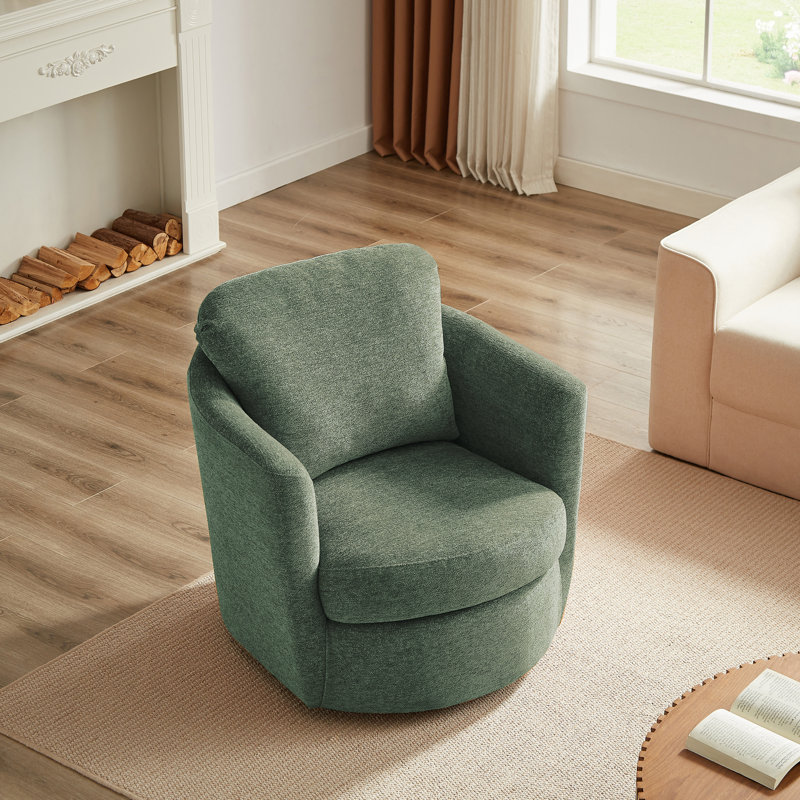 32.3" Wide Swivel Barrel Armchair, Green Chenille