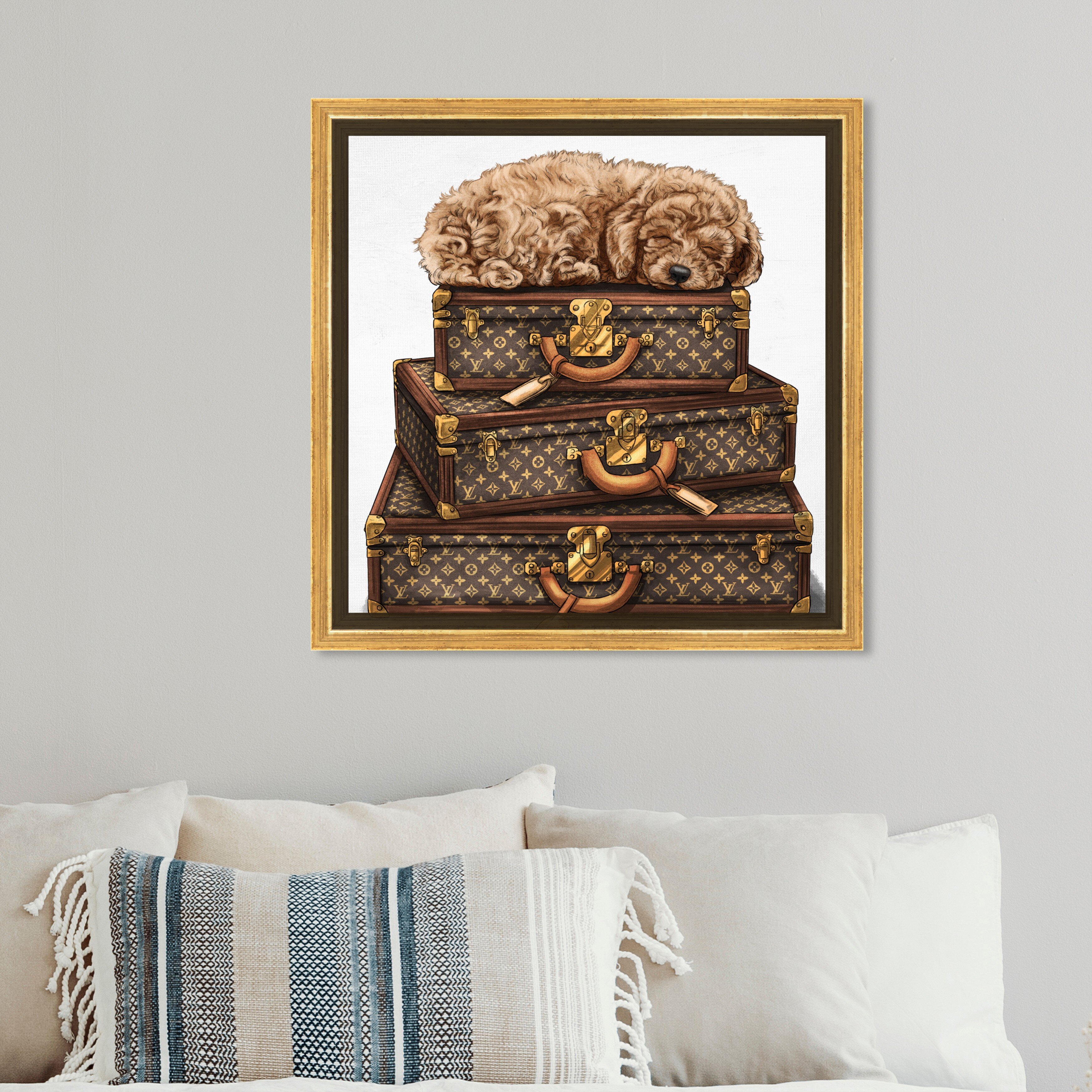 Oliver Gal Brown Sleeping Poodle Fashion Canvas