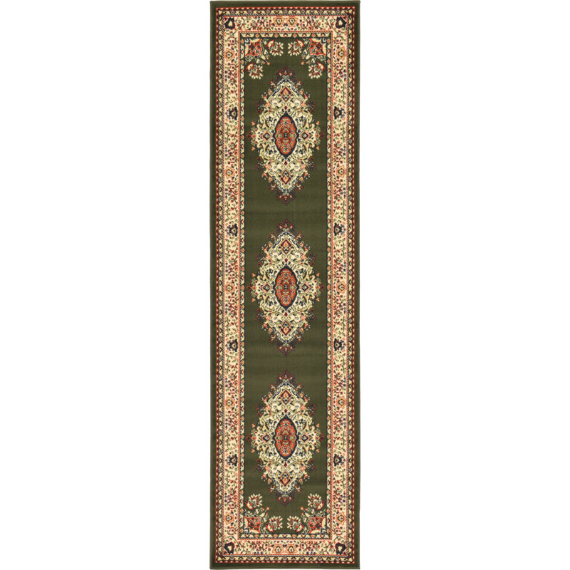 Tapis oriental noir Balthrop, Green, Tapis de couloir 2 pi 2 po x 8 pi 2 po