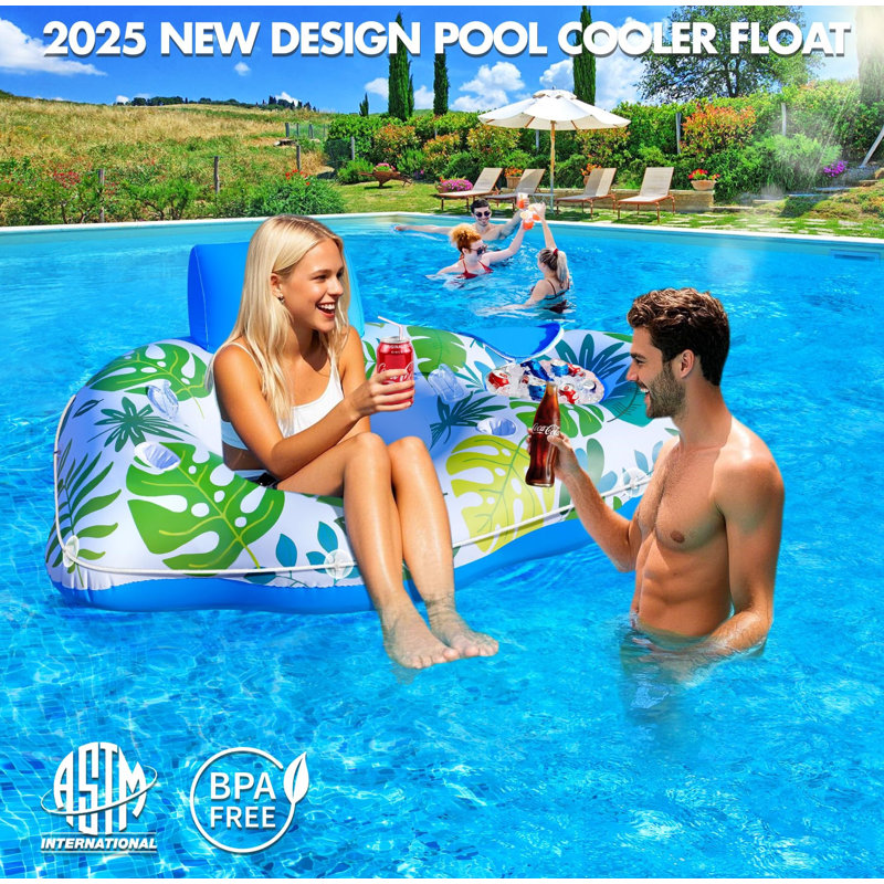 Inflatable Pool Float Chair With Cooler, Heavy Duty Pool Floats, Floating Pool Chairs Water Floties For Adult With Cup Holder & Backrest