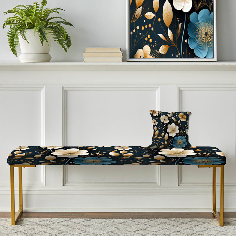 Banc floral rembourré or, Beige Coastal Elegance Floral Pattern