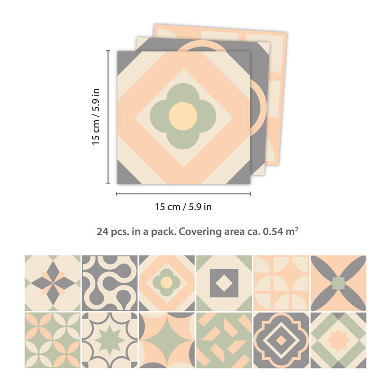 Menik 15cm W x 15cm L PVC Peel and Stick Mosaic Tile, Rose/Pastel Green
