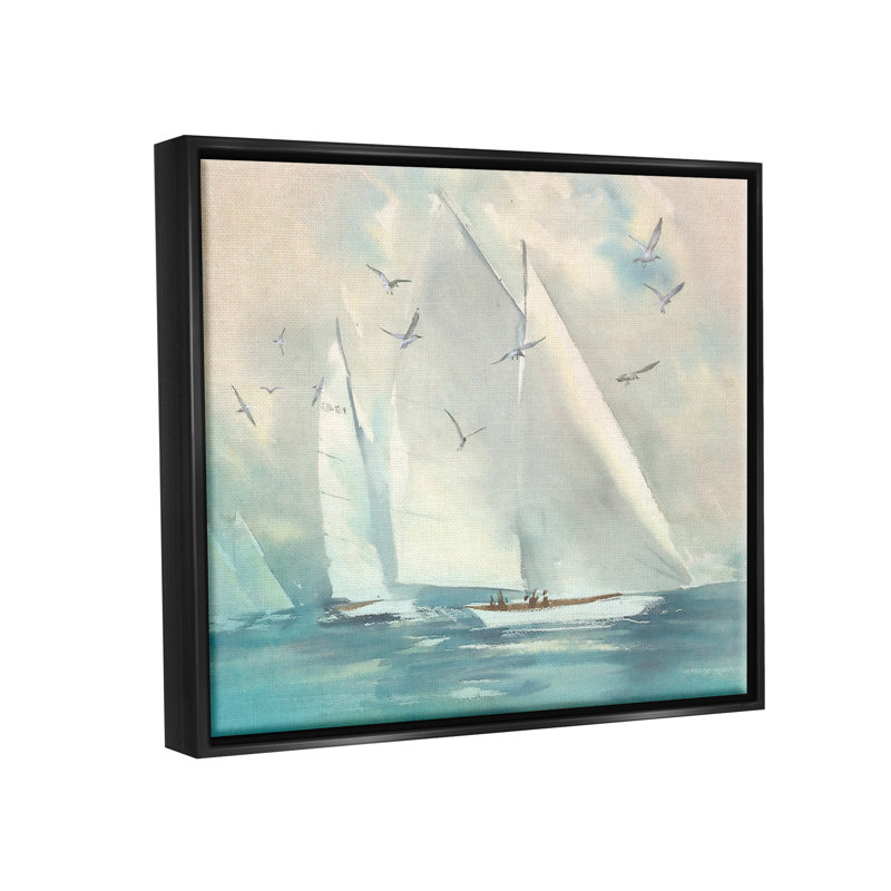 Voiliers, océan, vagues d'eau, art mural par Steve Hunziker, Cadre flottant noir de jais, H 17 po x l 21 po x P 1,7 po