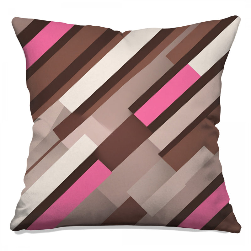 Coussins décoratifs à rayures rose et brun, 20 x 20 pouces