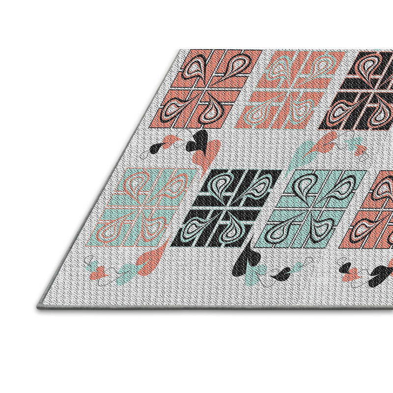 Tapis vert/orange/gris tissé à la machine, Rectangle 7 pi x 10 pi