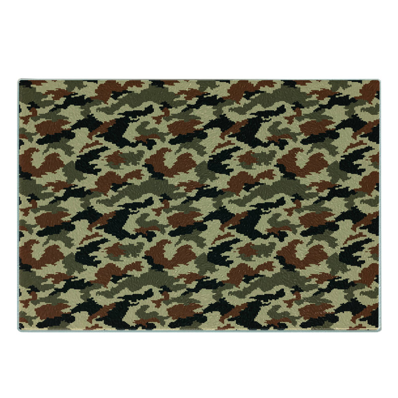 Planche à découper en verre trempé Ambesonne Camouflage Pixel Art abstrait brun noir sépia