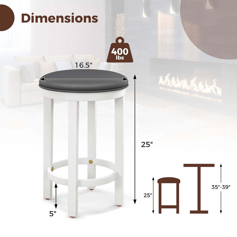 Ensemble de 2 tabourets de bar Winston Porter avec siège rond et repose-pieds pour la cuisine, Blanc, Gris