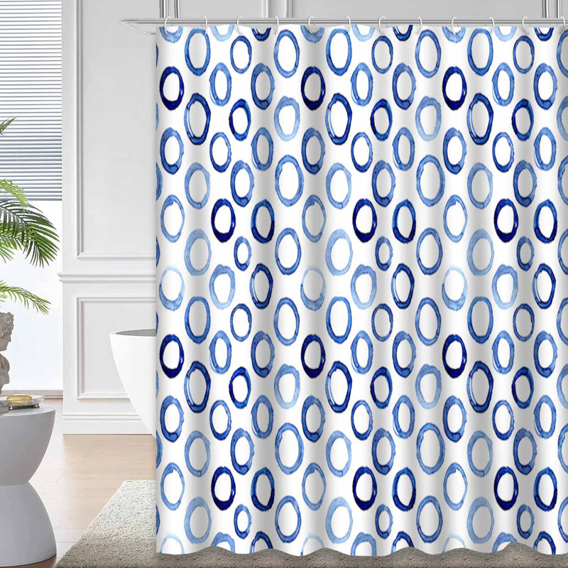 Rideau de douche aquarelle à cercles bleus avec 12 crochets, L 72 po x l 84 po