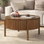 Table basse ronde à plateau relevable avec rangement caché, table de cocktail circulaire cannelée en bois massif, table de centre de ferme moderne en bois pour le salon, noyer