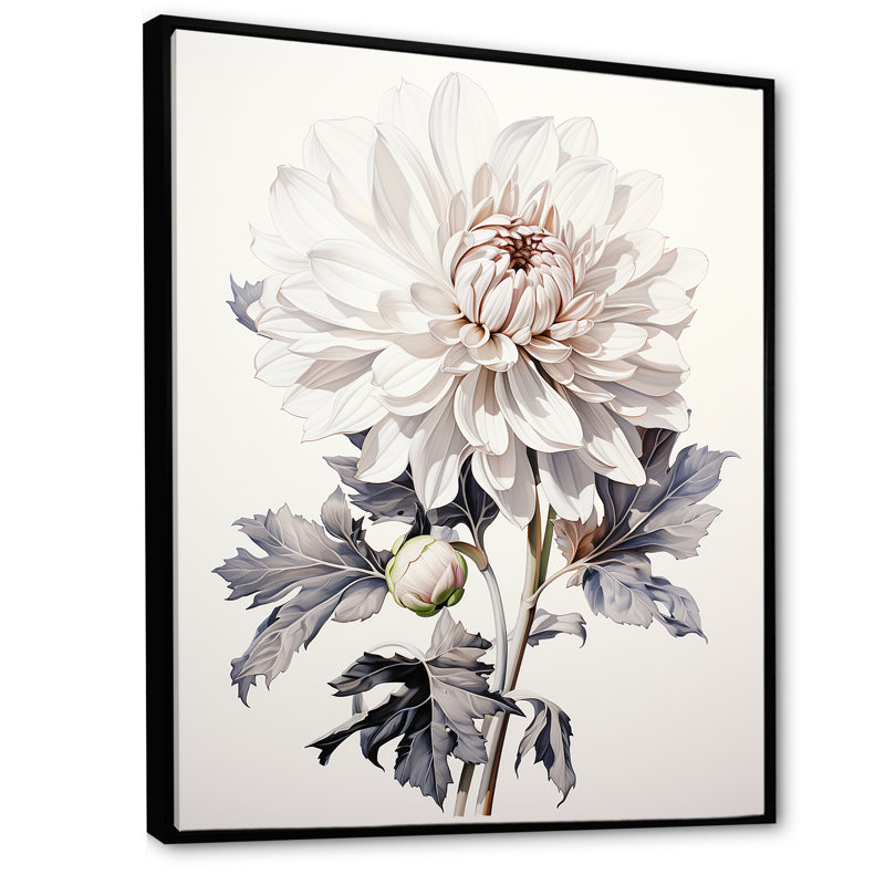 Dahlia noir et blanc élégance sur toile Florescence, H 20 po x l 12 po x P 1 po, Cadre flottant noir