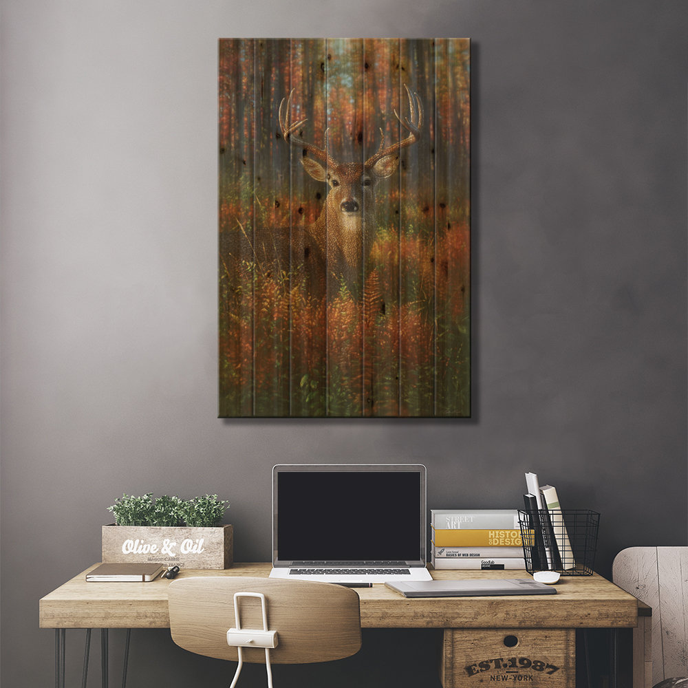 Whitetail Deer In Winter On Wood by Sam Timm Print