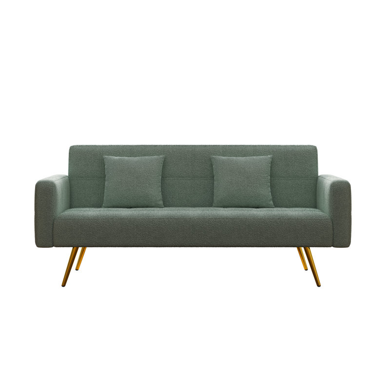 71.7''Modern Teddy 3 Seater Convertible Sofa Bed with 2 Throw Pillows, Green Polyester Blend