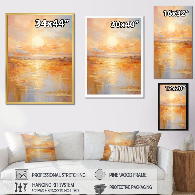 Jahwan Bold Sunset Golden Collage I - art mural coucher de soleil, Cadre flottant doré, H 32 po x l 24 po x P 1 po