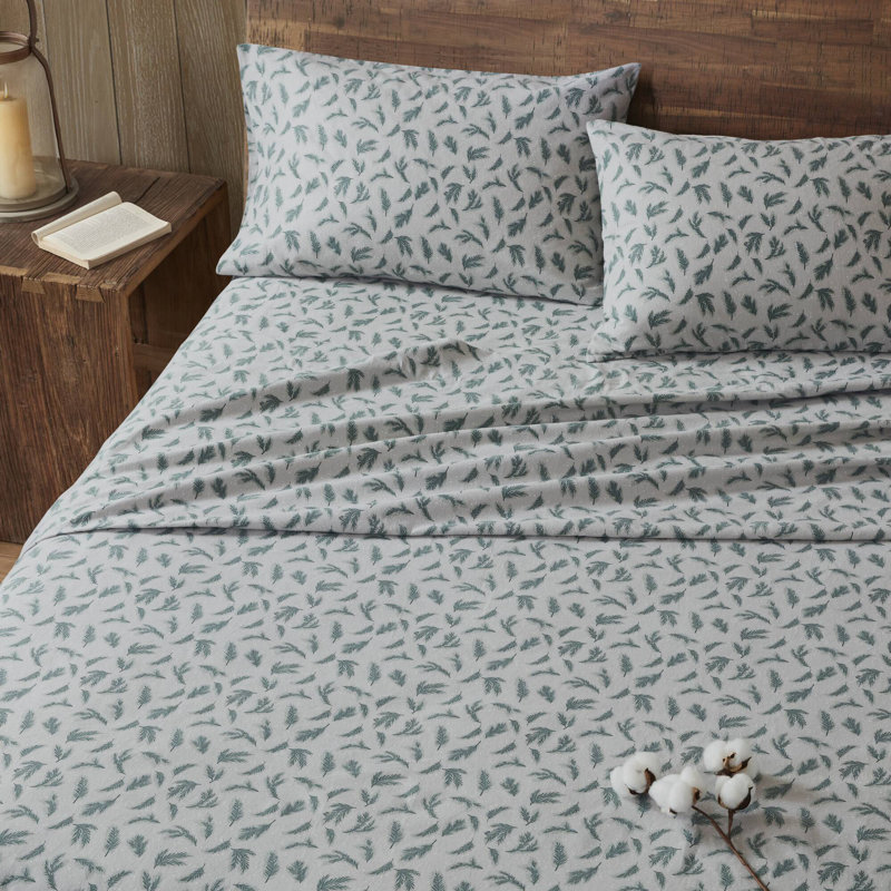 4 Pieces 100% Cotton Flannel Printed Sheet Set,Sage Winter Fauna, Multi Floral, King Sheet Set