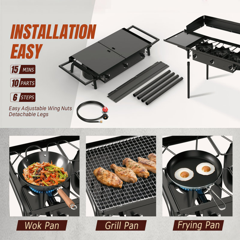 Outdoor Camping Stove With Windscreen & Side Table