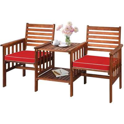 Acacia Wood Loveseat with Table by Millwood Pines
