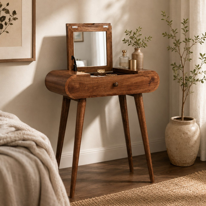 Mini California Walnut Gauer With Foldable Mirror, Brun