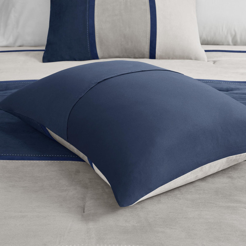 Ensemble d'édredon en faux suède 7 pièces, Bleu, Édredon de très grande taille et 6 pièces suppl