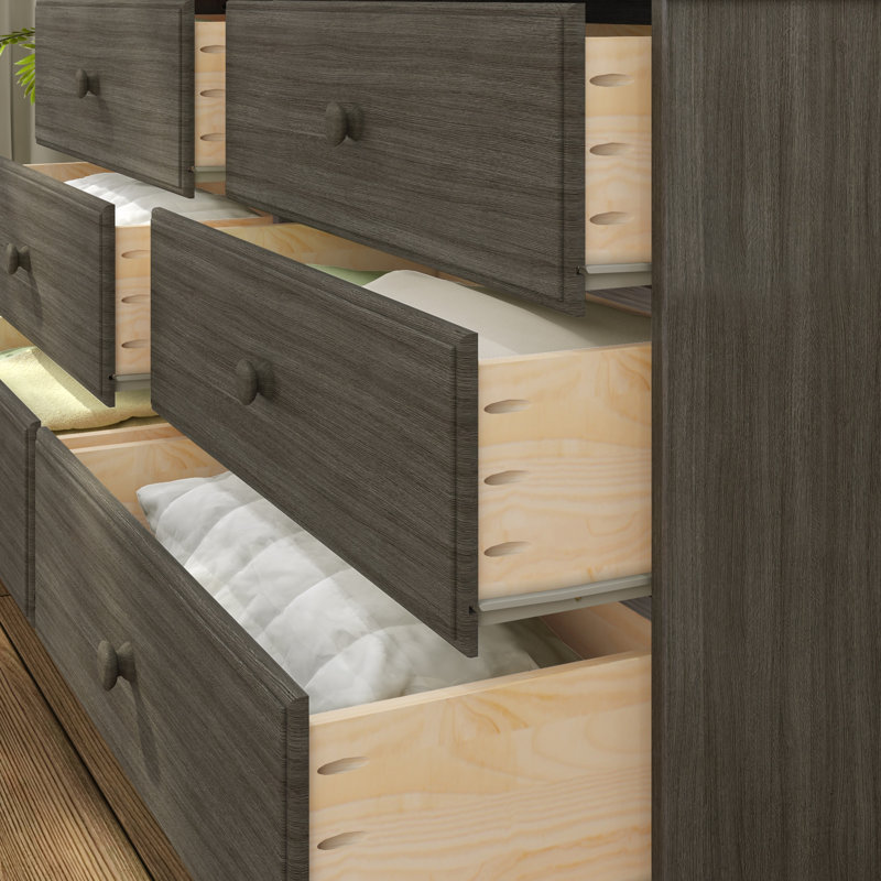 Commode 6 tiroirs en bois massif, Argile