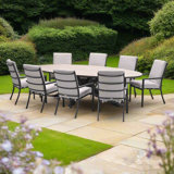 Campeaux Oval 9 Piece 8 Person 280Cm L Outdoor Table Set with Cibecue Dining Chairs - Cushions