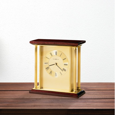 Glam Roman Numeral Quartz Movement / Crystal Tabletop Clock in Rosewood/Brushed Brass