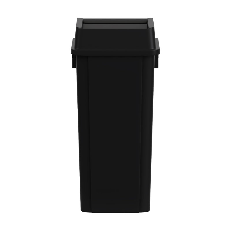 Poubelle carrée en plastique 23 gallons avec couvercle pivotant et canaux d'aération, Black