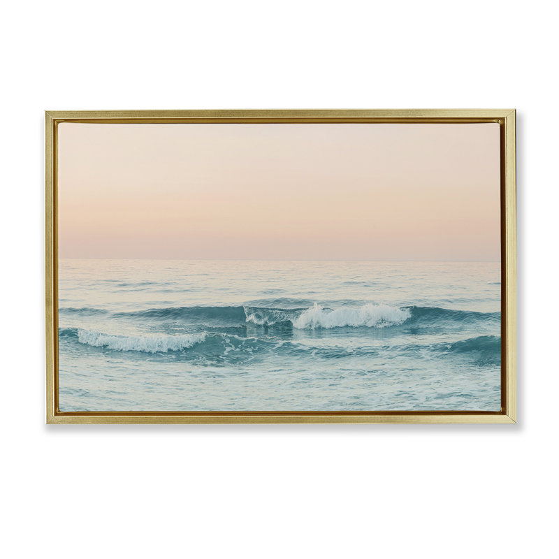 Toile flottante encadrée dorée «Grèce» par Sissi et Seb, Cadre flottant métallique doré, H 21 po x l 31 po