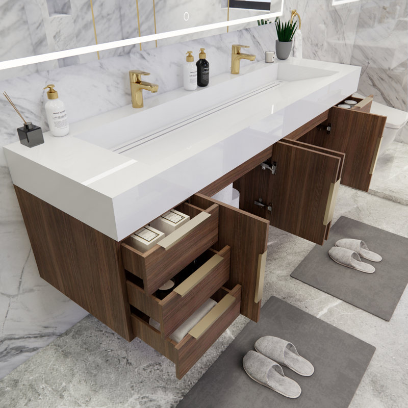 Thomason 71'' Double Bathroom Vanity with Acrylic Top, White, Rosewood