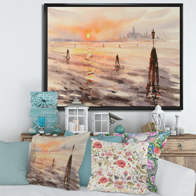 «Panorama of Venice Laguna at Sunset», peinture sur toile