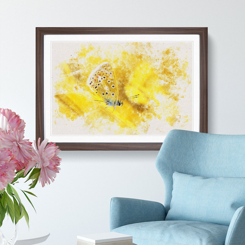Yellow Butterfly Watercolour - Framed Print, Walnut, 62cm H x 87cm W x 2cm D