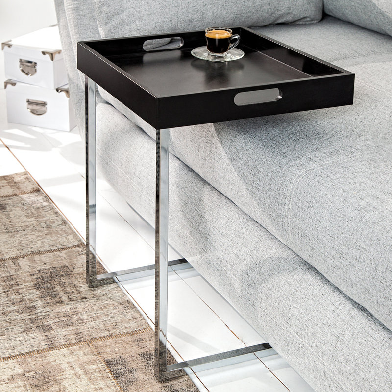 Fairon Tray Top Abstract End Table, Matte Black, Grey