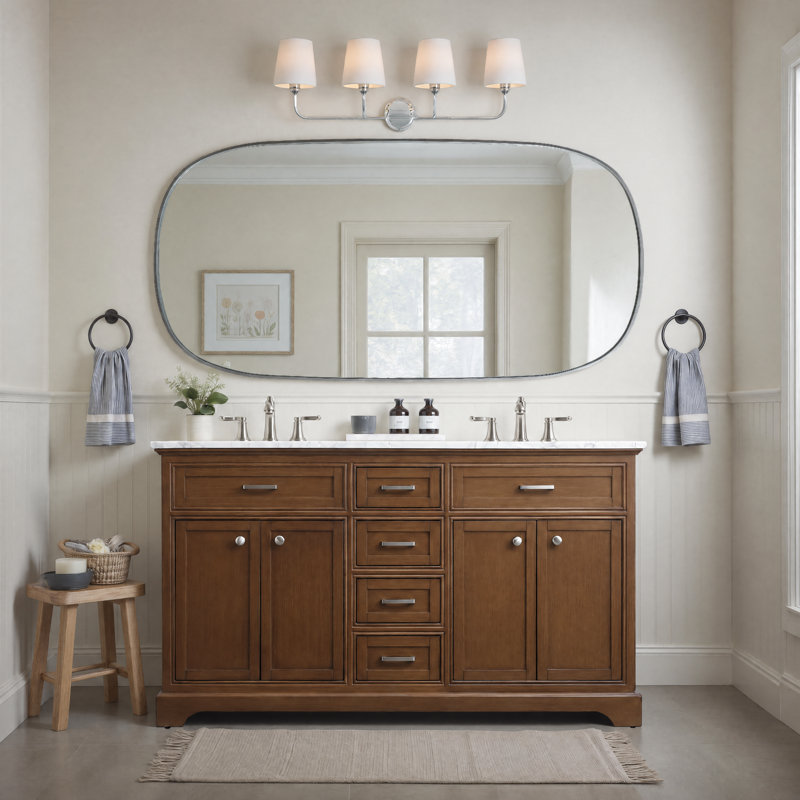 Ensemble de meuble-lavabo double 60 po Hermes, Teck