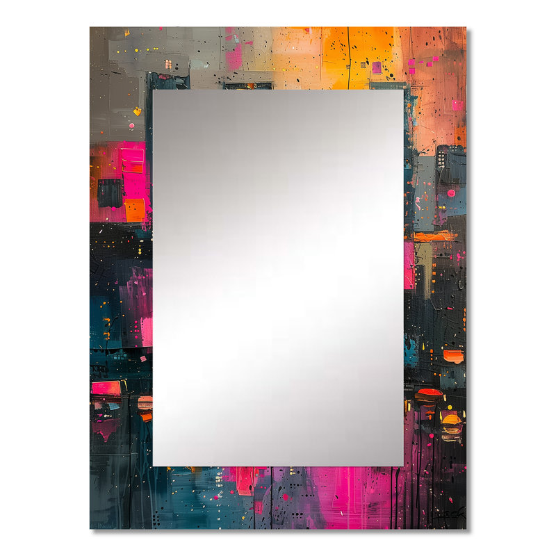 Pink black Urban Luxury city buildings - Buildings Wall Mirror, Industrial Decorative Mirror, Printed Metal Art, 32" x 24"