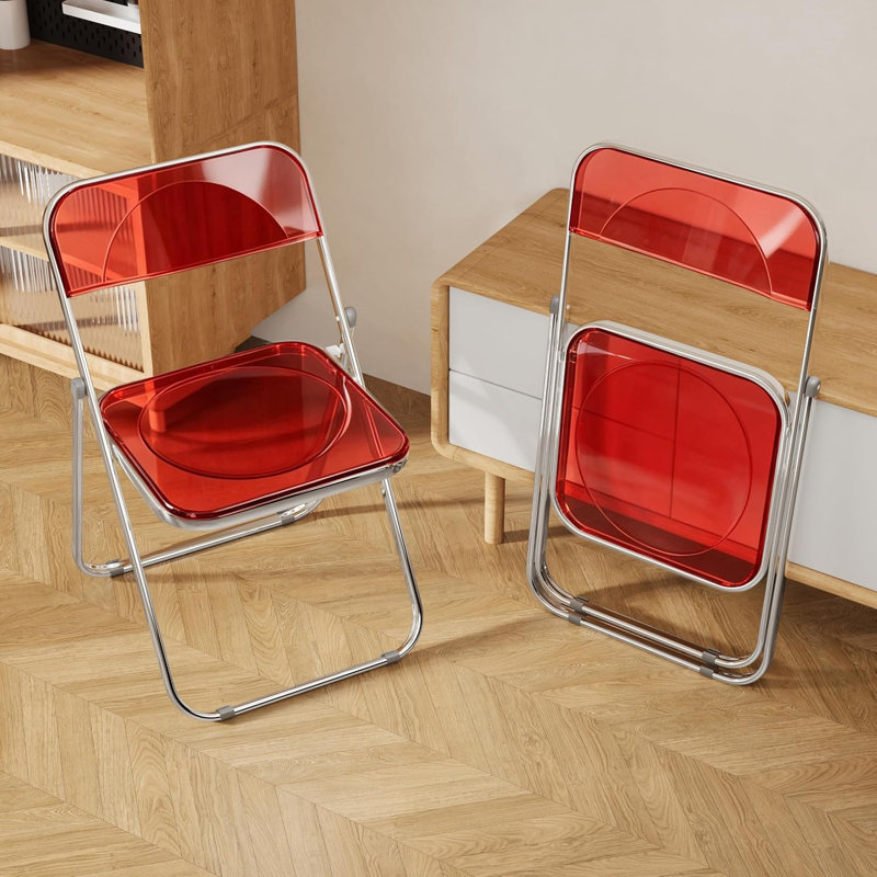 Ensemble de 2 chaises pliantes en acrylique rouge, gain d'espace et stabilité optimale pour la maison, le bureau ou les fêtes.