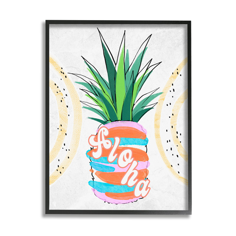 Tropical Aloha Pineapple Bold, H 20 po x l 16 po x P 1,5 po, Giclée encadrée noir minuit