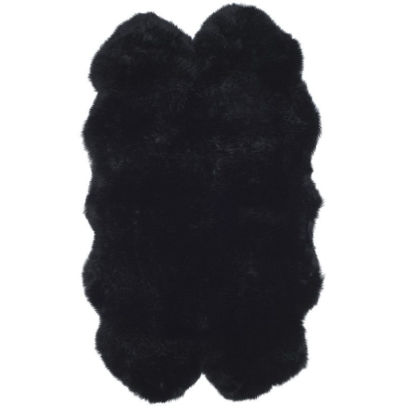 Tateos Handmade Shag Sheepskin Black Area Rug, Rectangle 5'5" x 7'7"