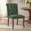 Chaise d'appoint capitonnée en chenille sans accoudoirs avec pieds en bois massif, vert olive (ensemble de 2)-308965698