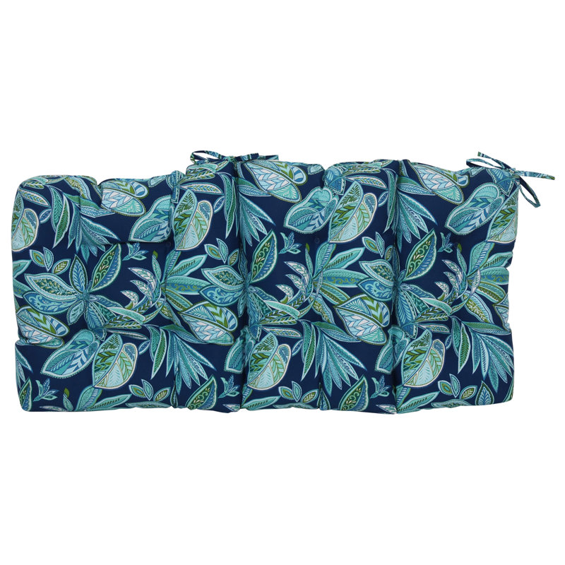 Outdoor Tufted Seat/Back Chair Cushions (Set Of 2), Blue/Crestwood Marine Floral, 20" W x 20" D