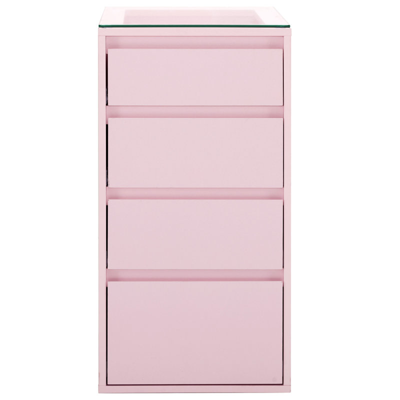 4-Drawer Storage Cabinet with Glass Top