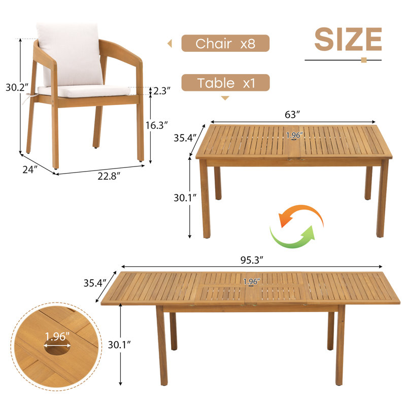 8- Person Rectangular Outdoor Dining Set With Umbrella Hole