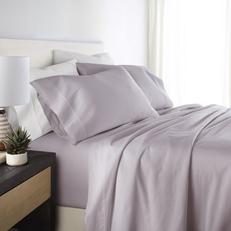 Sateen Long-Staple Cotton Deep Pocket Sheet Set, Mauve, Split King Sheet Set with 2 Pillowcases